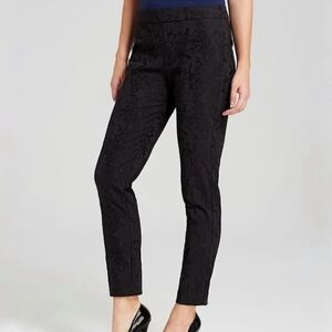 Eileen Fisher Black Stencil Jacquard Stretch Slim Ankle Trouser Pants